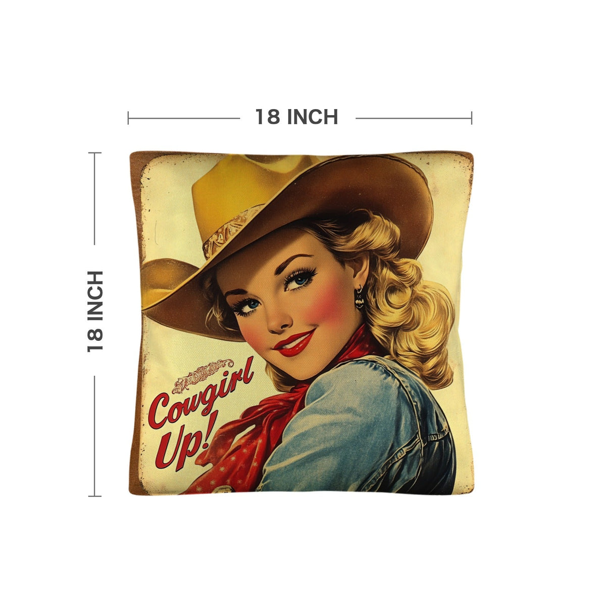 Baha Ranch Vintage Cowgirl Up Throw Pillow Case 18 x 18 Made in America