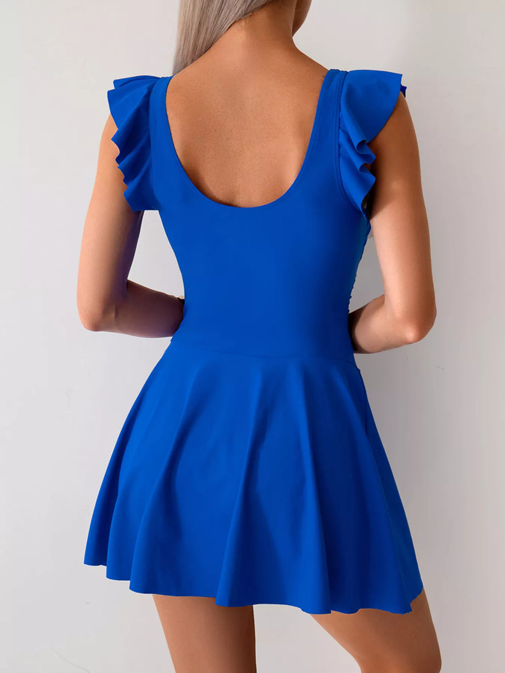 Ruffled Sleeve One Piece Swim Dress