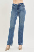 RISEN Tummy Control 4-Way Stretch Mid Rise Straight Jeans with Crease Line Detailing