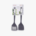 2-Piece Nylon Turner Set - Slotted & Solid Turner with Silicone Edge, Scratch-Proof, Heat Resistant Soft Grip Handles