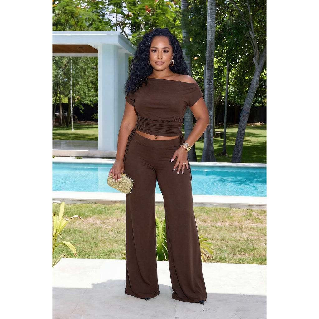 Asymmetric Pleated Jumpsuit Two Piece Set