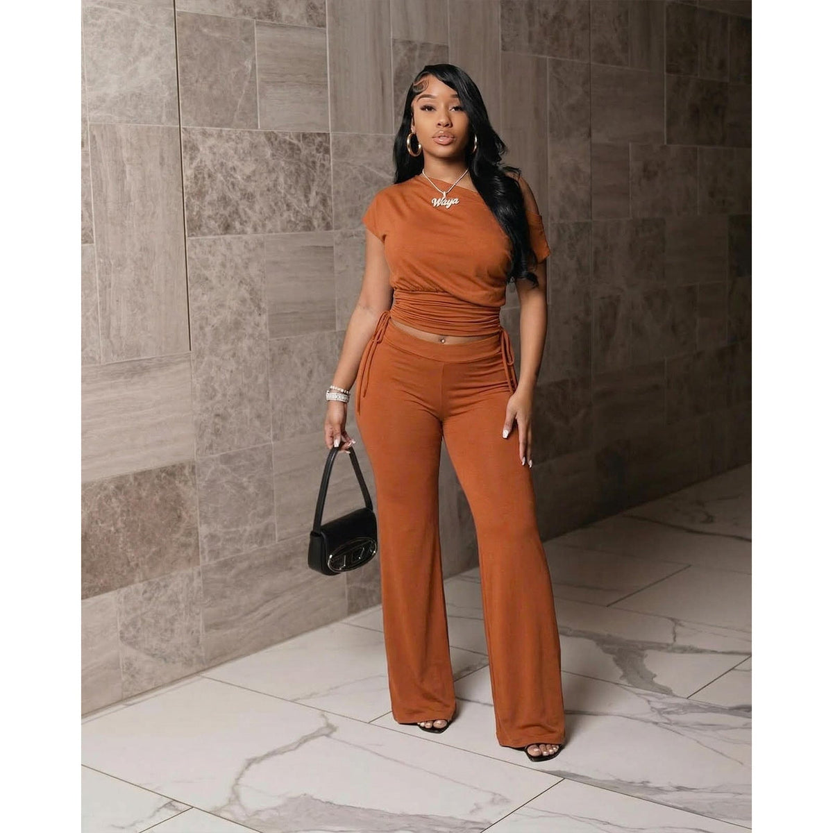 Asymmetric Pleated Jumpsuit Two Piece Set