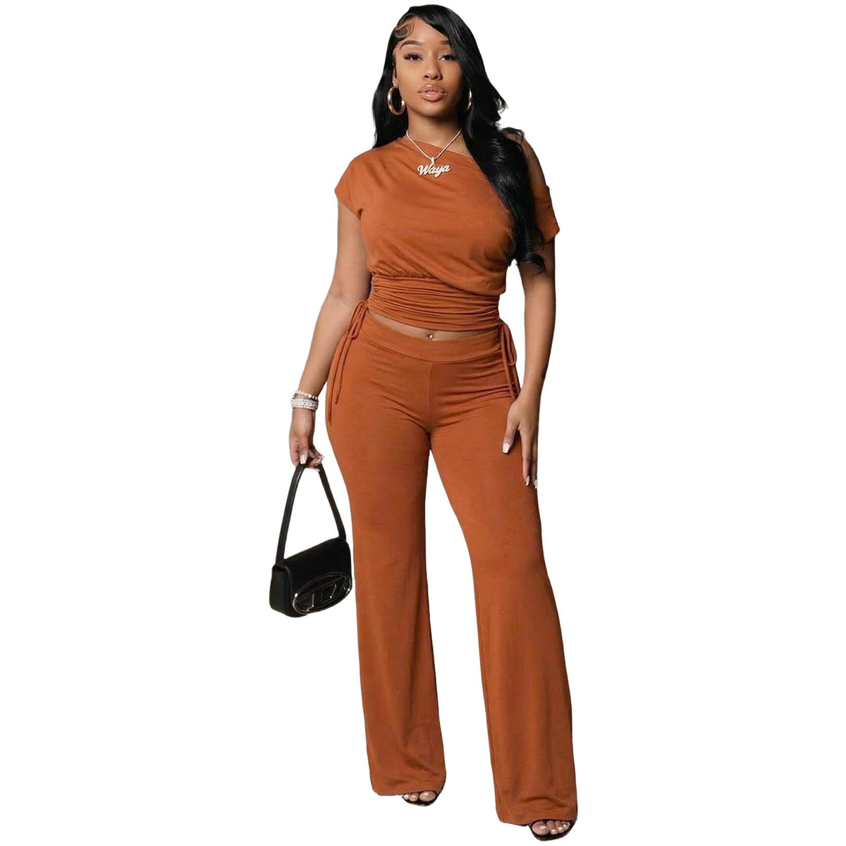Asymmetric Pleated Jumpsuit Two Piece Set