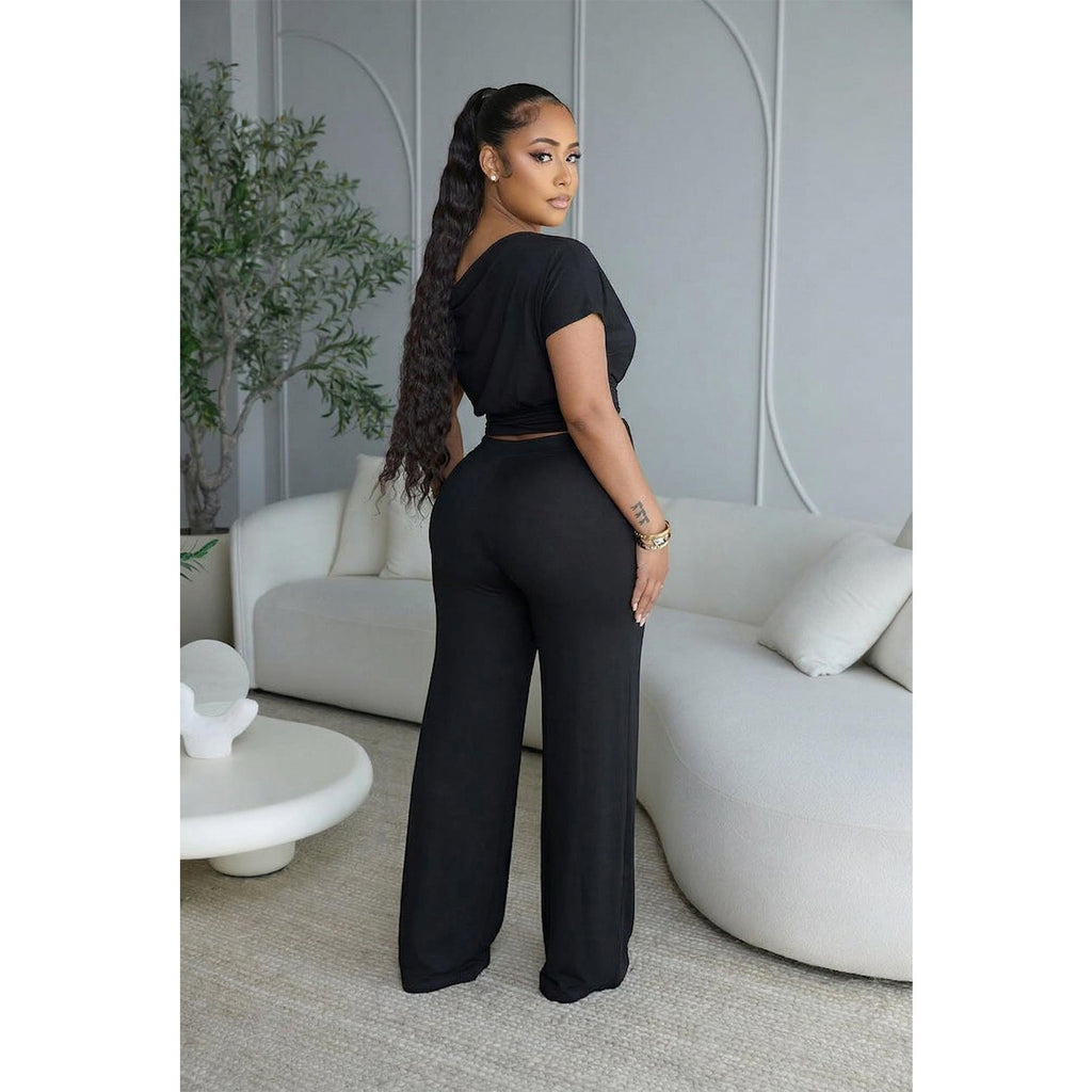 Asymmetric Pleated Jumpsuit Two Piece Set