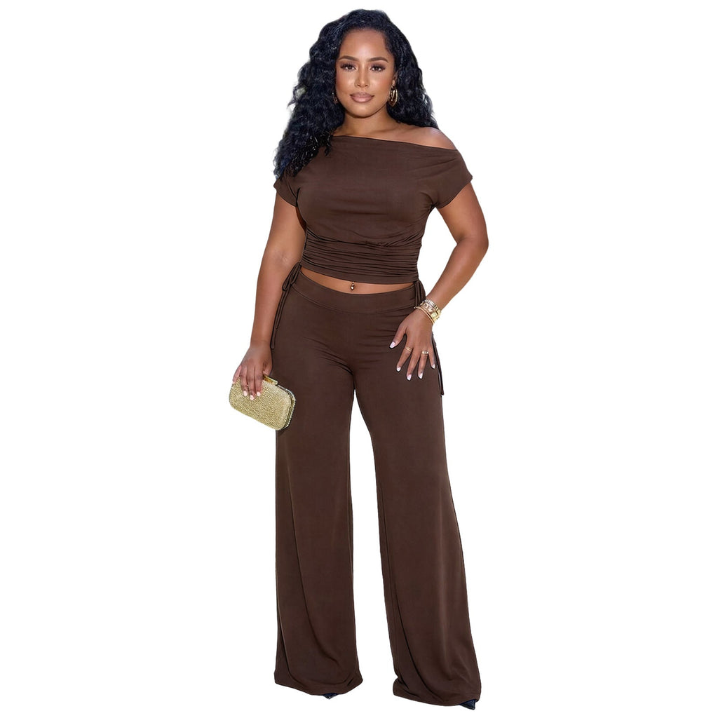 Asymmetric Pleated Jumpsuit Two Piece Set