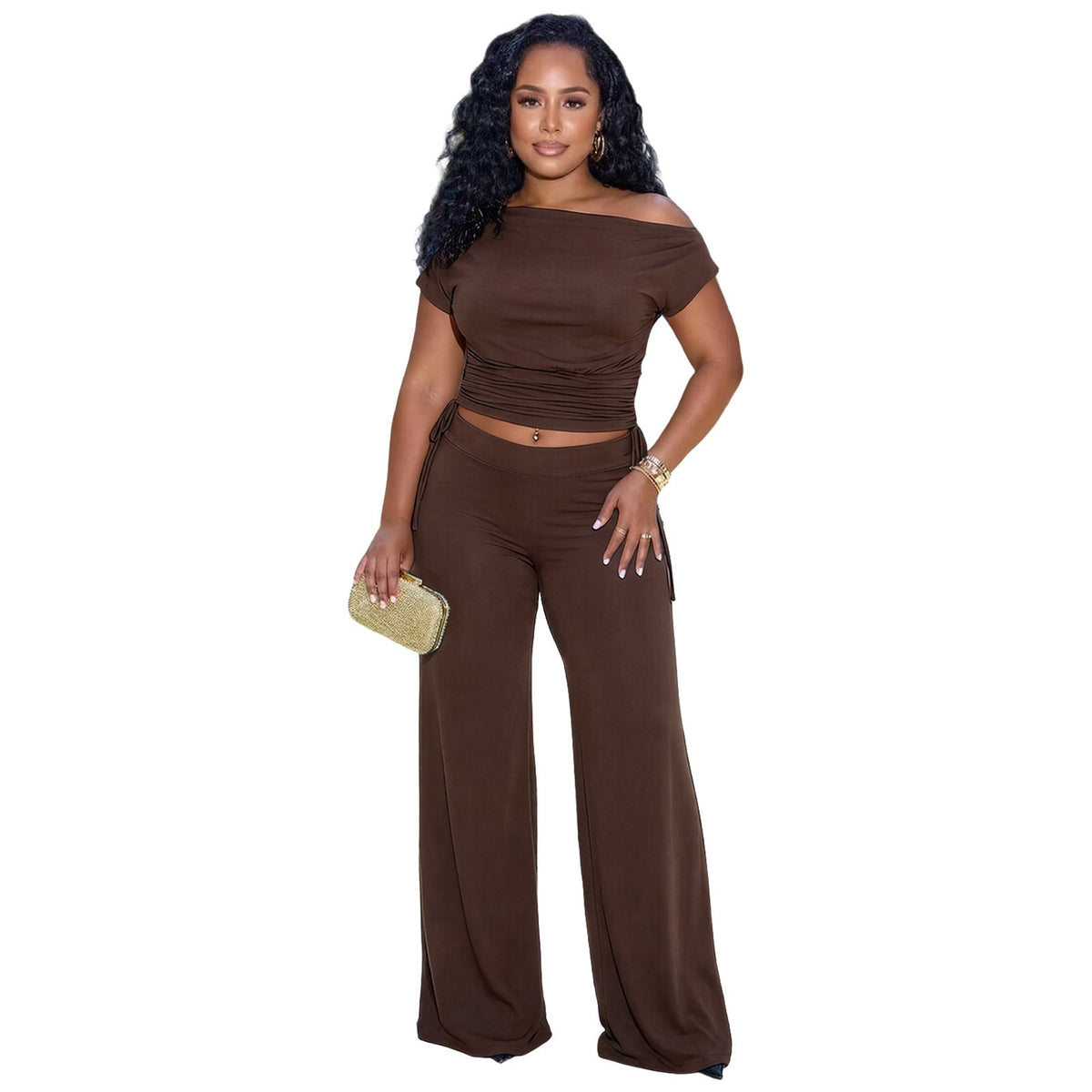Asymmetric Pleated Jumpsuit Two Piece Set
