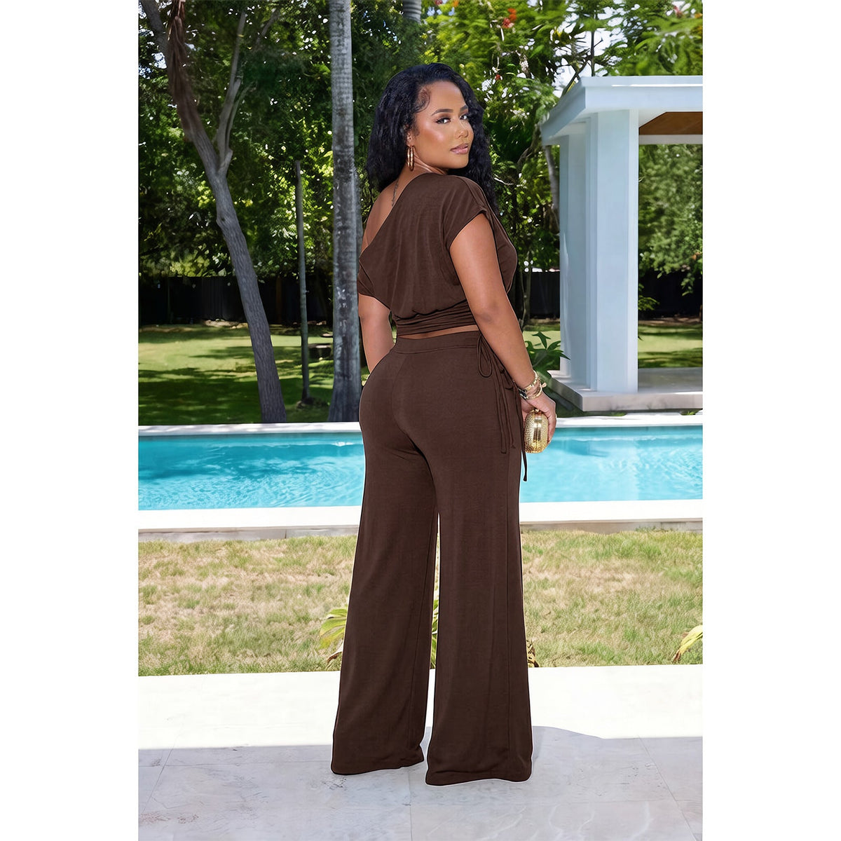 Asymmetric Pleated Jumpsuit Two Piece Set