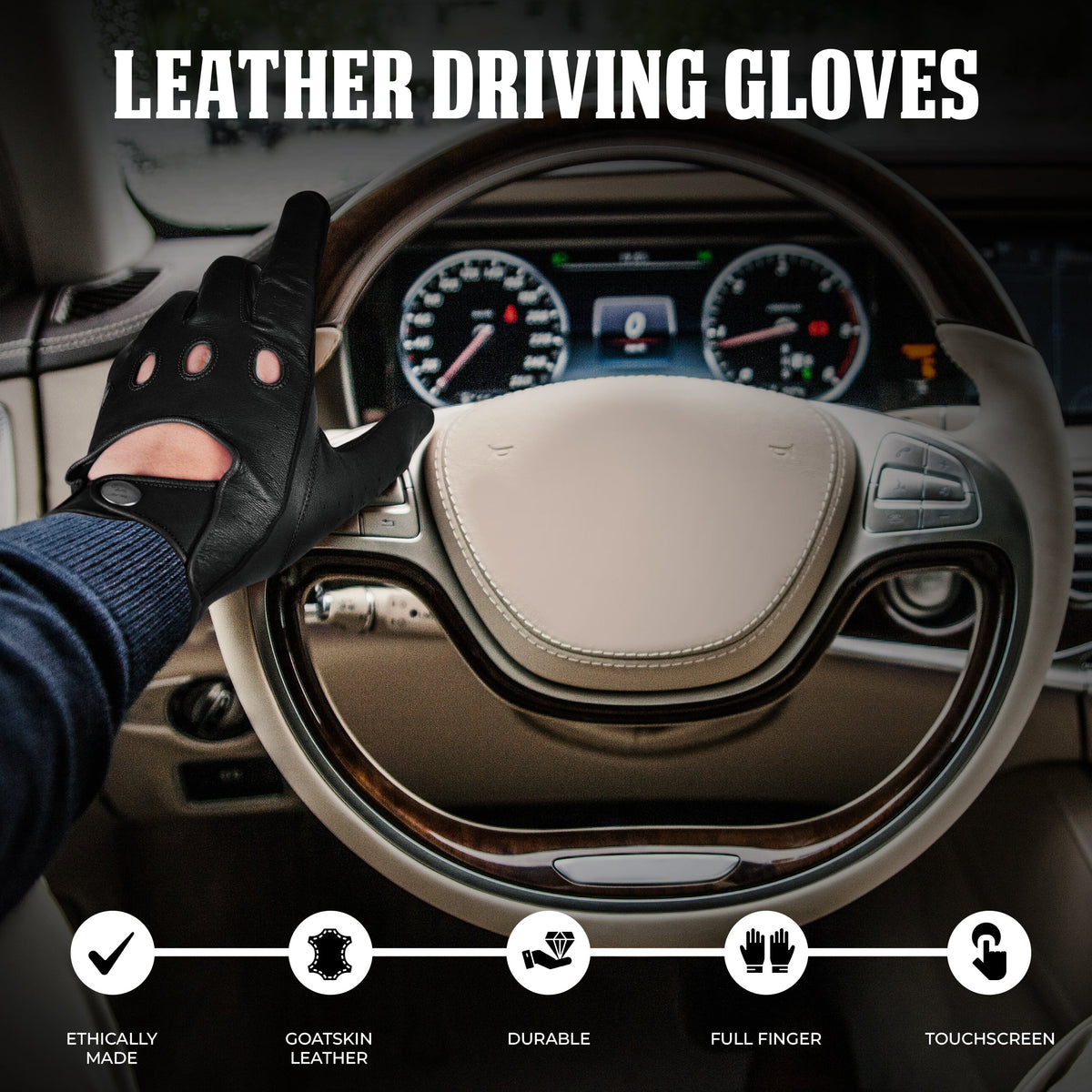 Leather Dark Knight Gloves - Full Finger Design (Black)